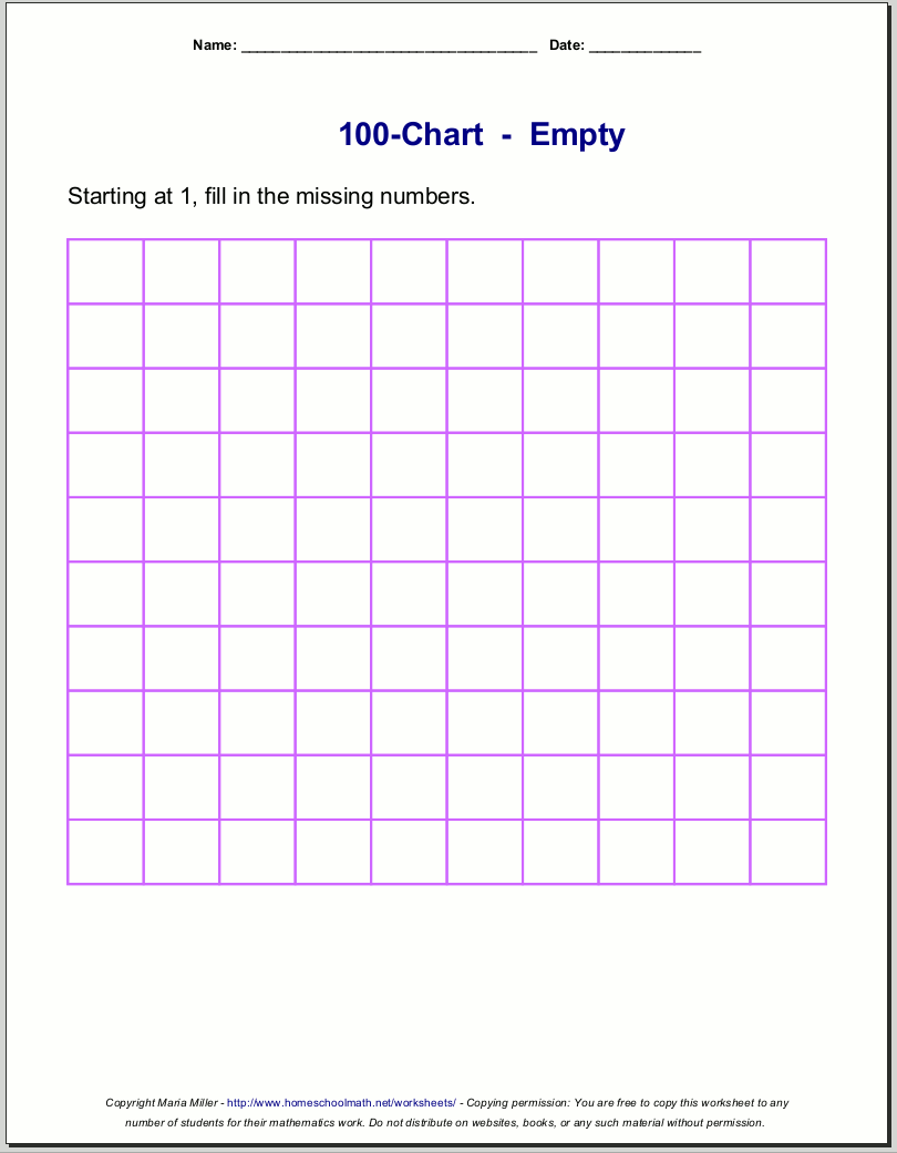 Free printable number charts and 100-charts for counting, skip ...