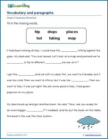 writing vocabulary worksheet