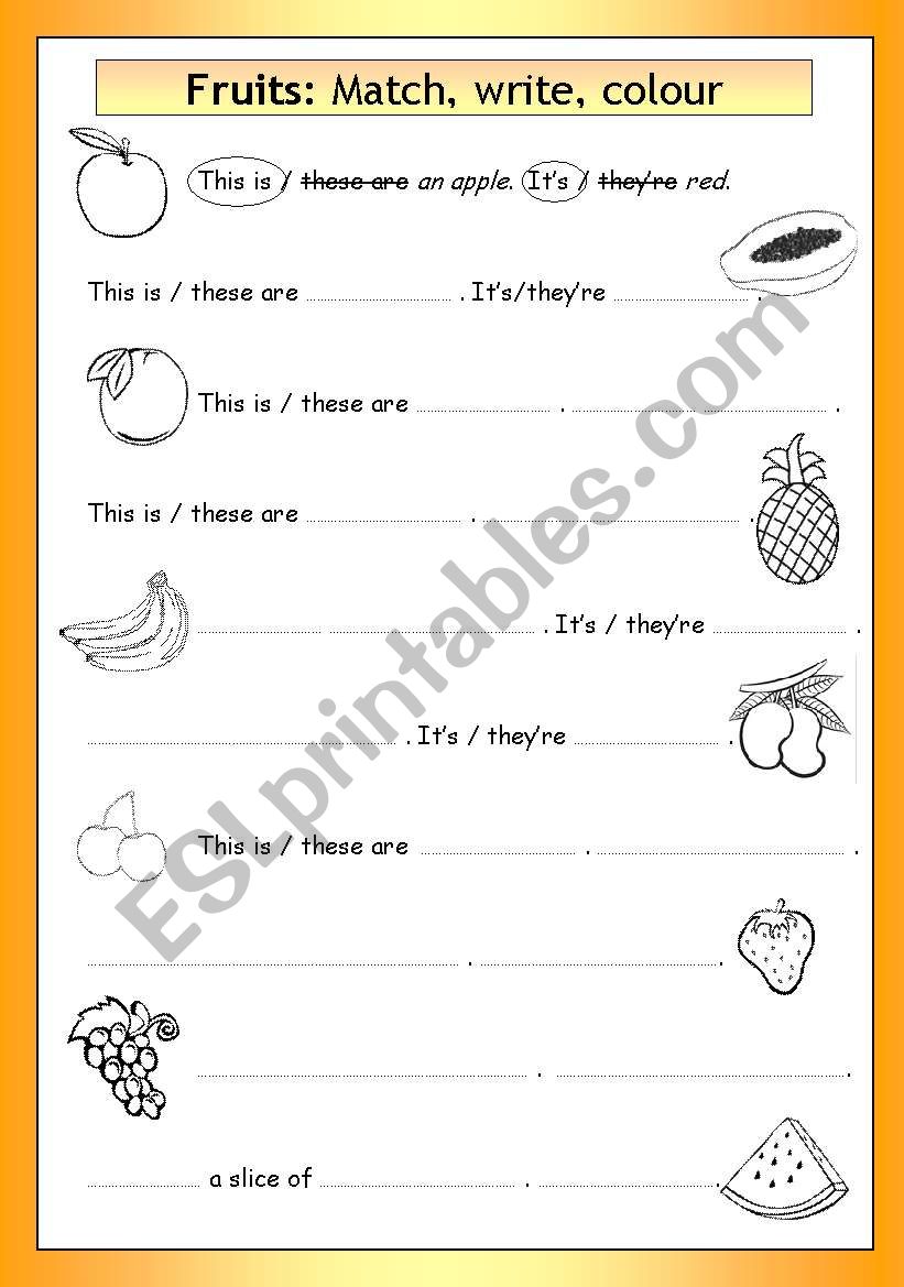 Vocabulary &  Writing: Fruits - ESL worksheet by PhilipR
