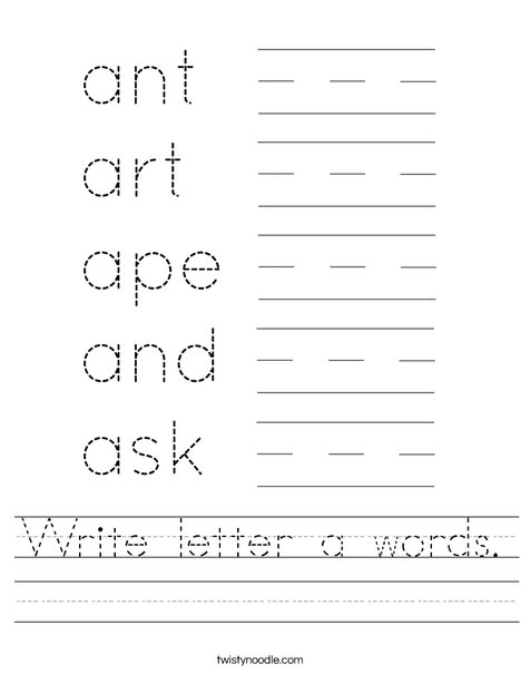 Write letter a words Worksheet - Twisty Noodle