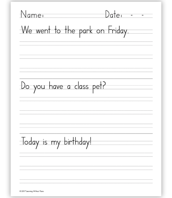 writing worksheet 1st grade
