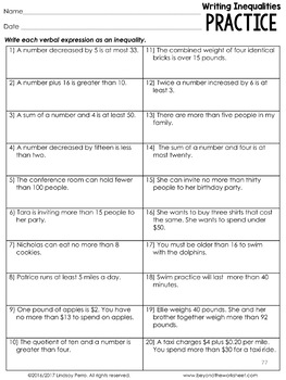 Free Writing Inequalities Lesson : 7th Grade Curriculum Sample Lesson