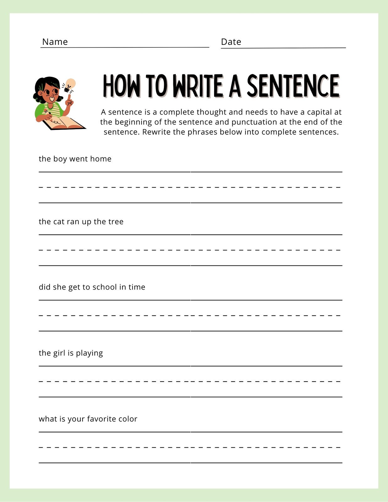 writing worksheet for first grade