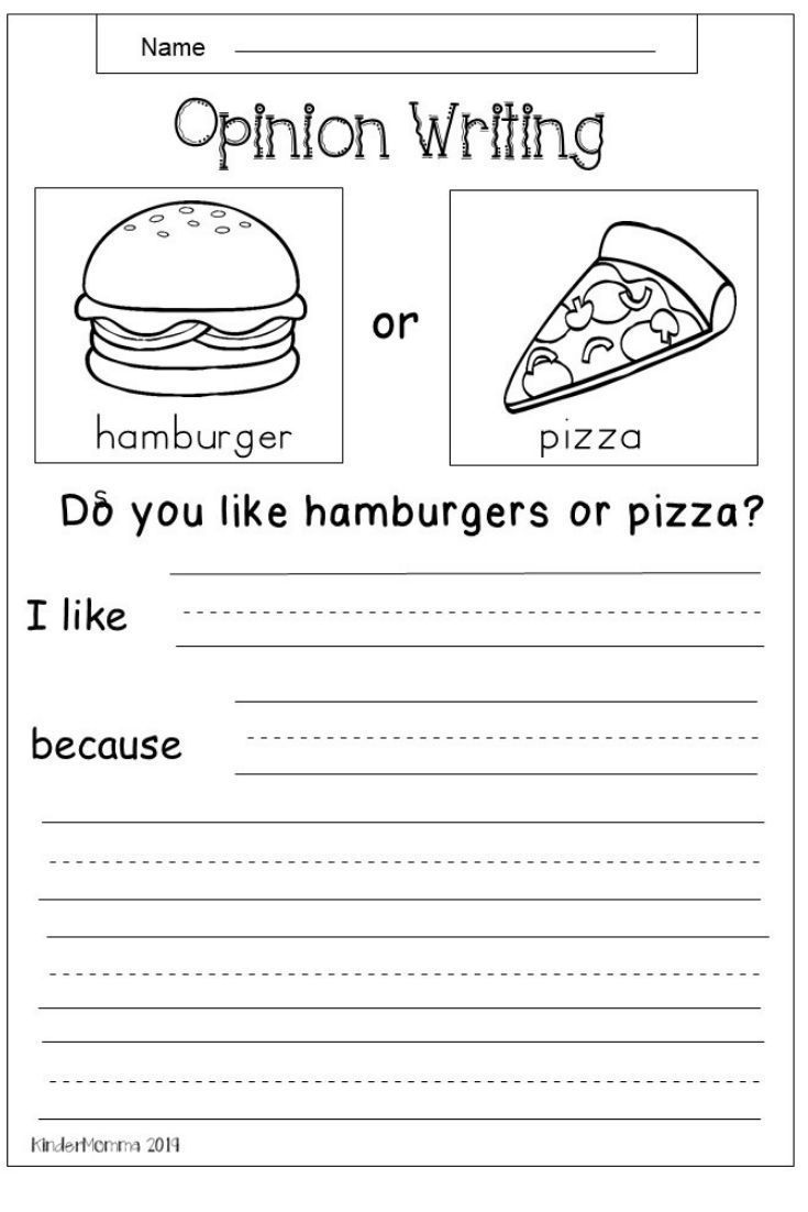 Free Opinion Writing Worksheet - kindermomma.com | 1st grade ...