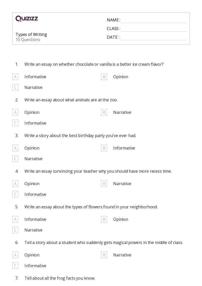 50+ Writing worksheets for 4th Grade on Quizizz | Free &  Printable