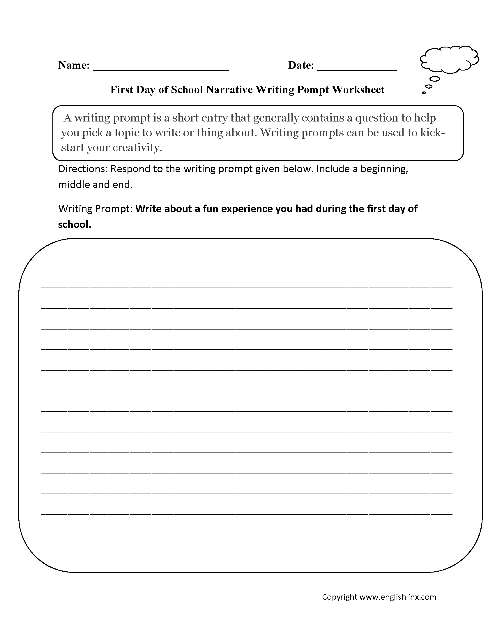 Writing Prompts Worksheets | Narrative Writing Prompts Worksheets