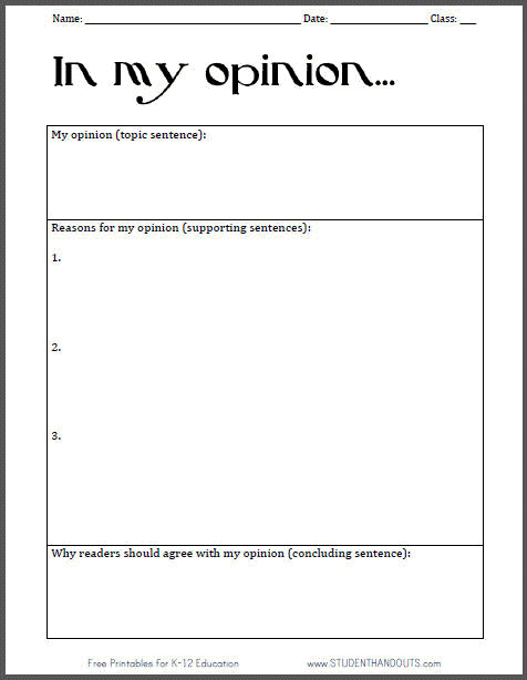 In my opinion... Free Printable Persuasive Writing Worksheet ...