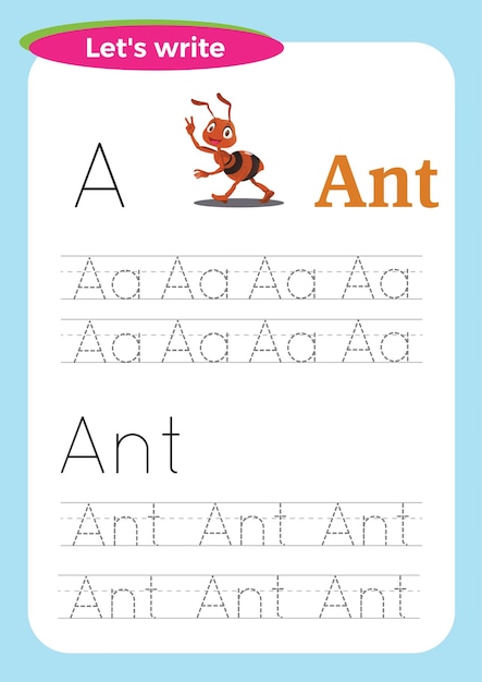 Premium Vector | Writing worksheet for preschool. A letter for Ant ...