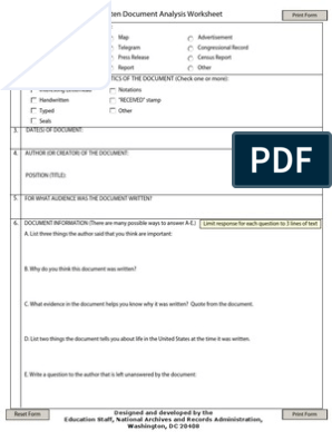 Written Document Analysis Worksheet | PDF