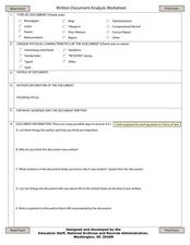 Written Document Analysis Worksheet for 6th - 12th Grade | Lesson ...