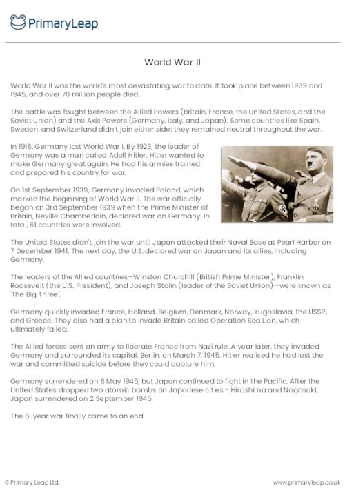 History: World War II | Worksheet | PrimaryLeap.co.uk