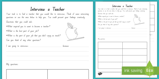 FREE! - Interview a Teacher Worksheet / Worksheet to Support ...