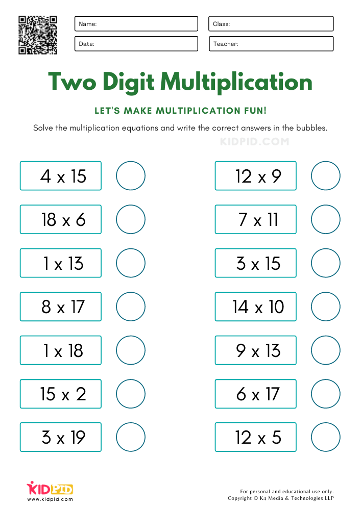 Two Digit Multiplication Worksheets for Kids - Kidpid