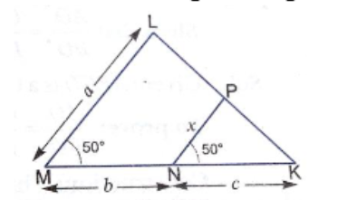In the given figure, the value of x in terms of a, b and c .