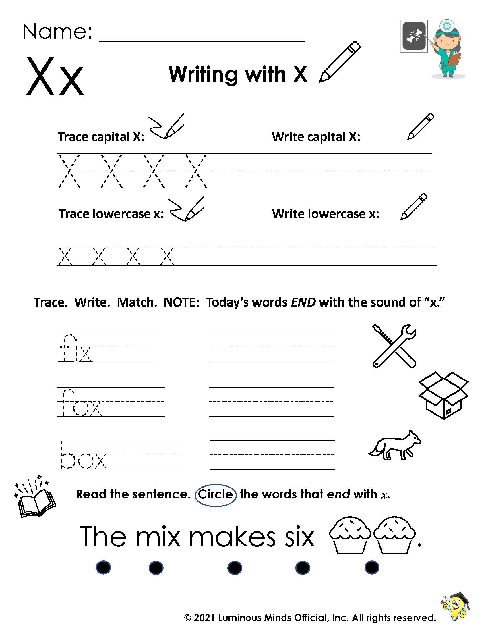 Letter X Ending Sound Picture Match Worksheet | MyTeachingStation.com