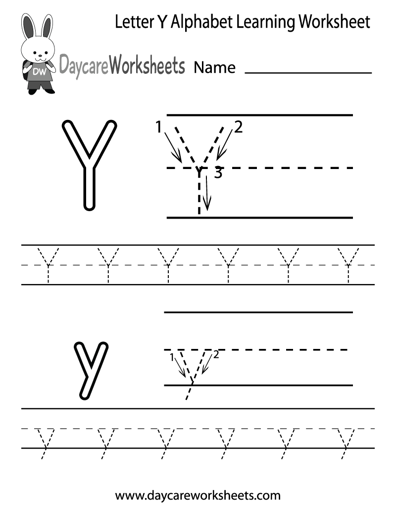 Free Printable Letter Y Alphabet Learning Worksheet for Preschool