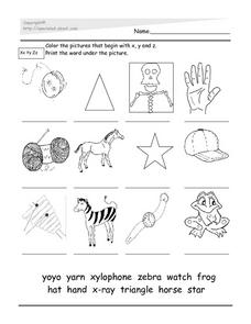 Letters X, Y and Z Worksheet for Kindergarten - 2nd Grade | Lesson ...
