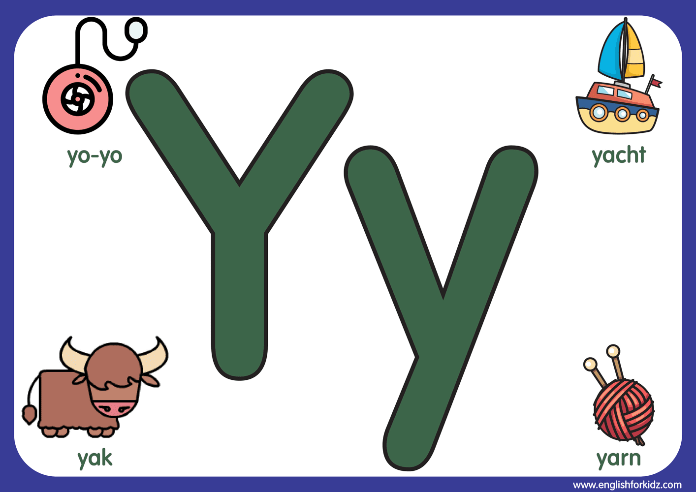 English for Kids Step by Step: Letter Y Worksheets, Flash Cards ...