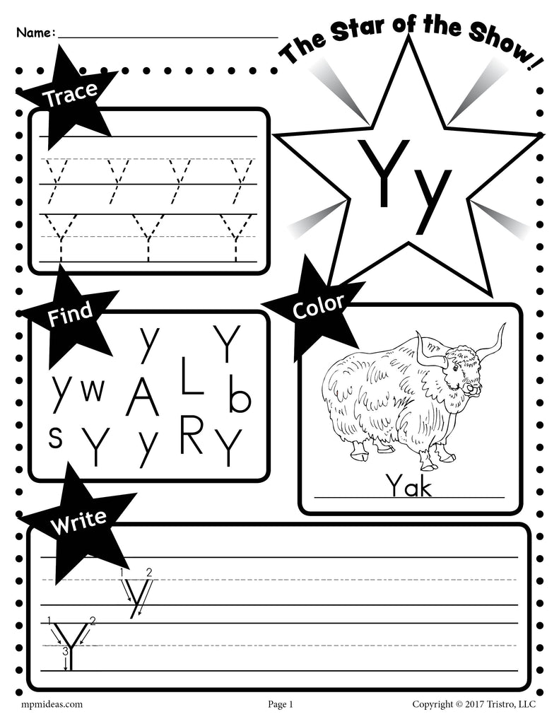 Letter Y Worksheet: Tracing, Coloring, Writing &  More!