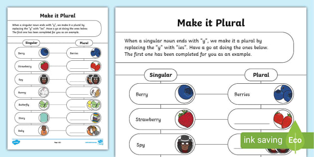 y to ies words worksheet