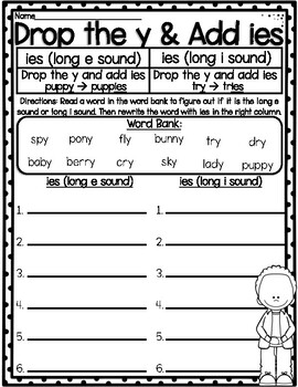 Drop the y and Add -ies Worksheet by Liddle Minds worksheets library