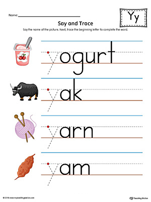 Trace Words That Begin With The Letter Y | Learning worksheets ...