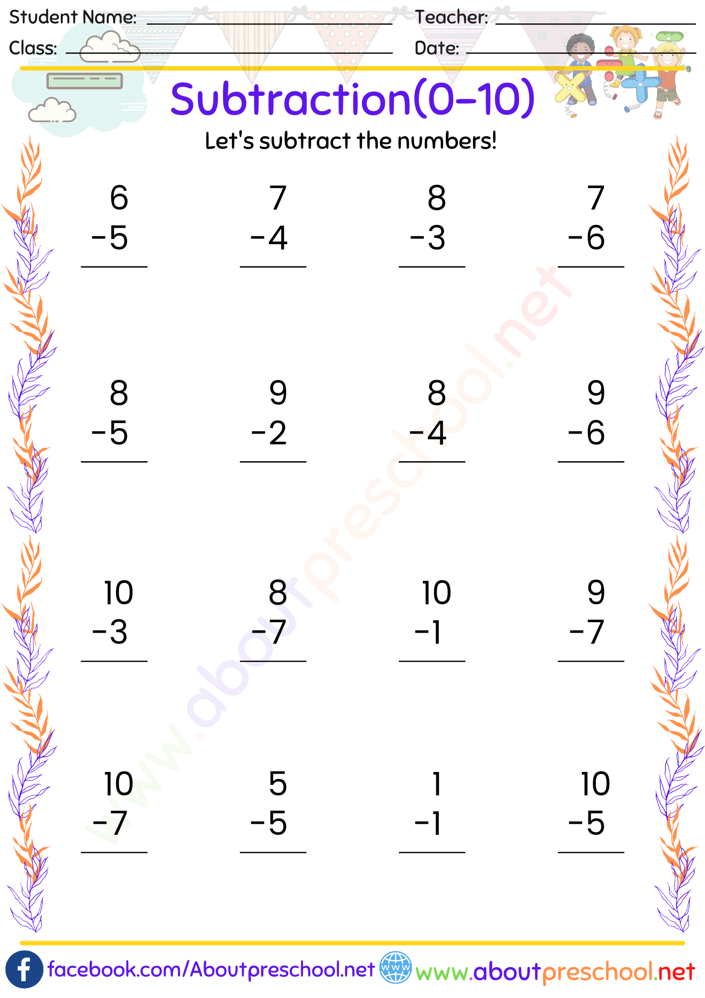 subtraction worksheet for grade 1 Archives - Page 6 of 6 - About ...
