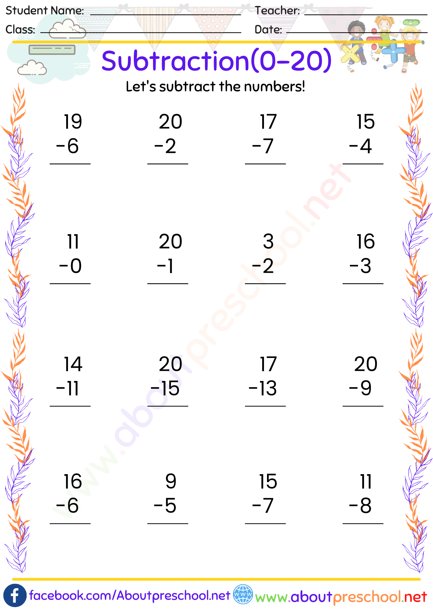 Subtraction Worksheets Archives - Page 6 of 9 - About Preschool