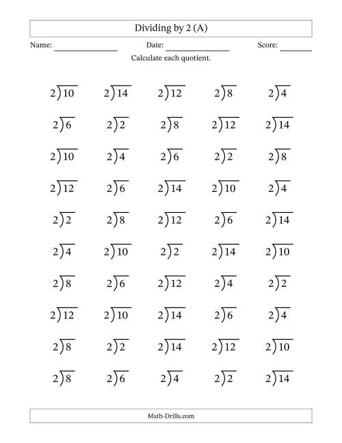 Division Facts by a Fixed Divisor (2) and Quotients from 1 to 7 ...