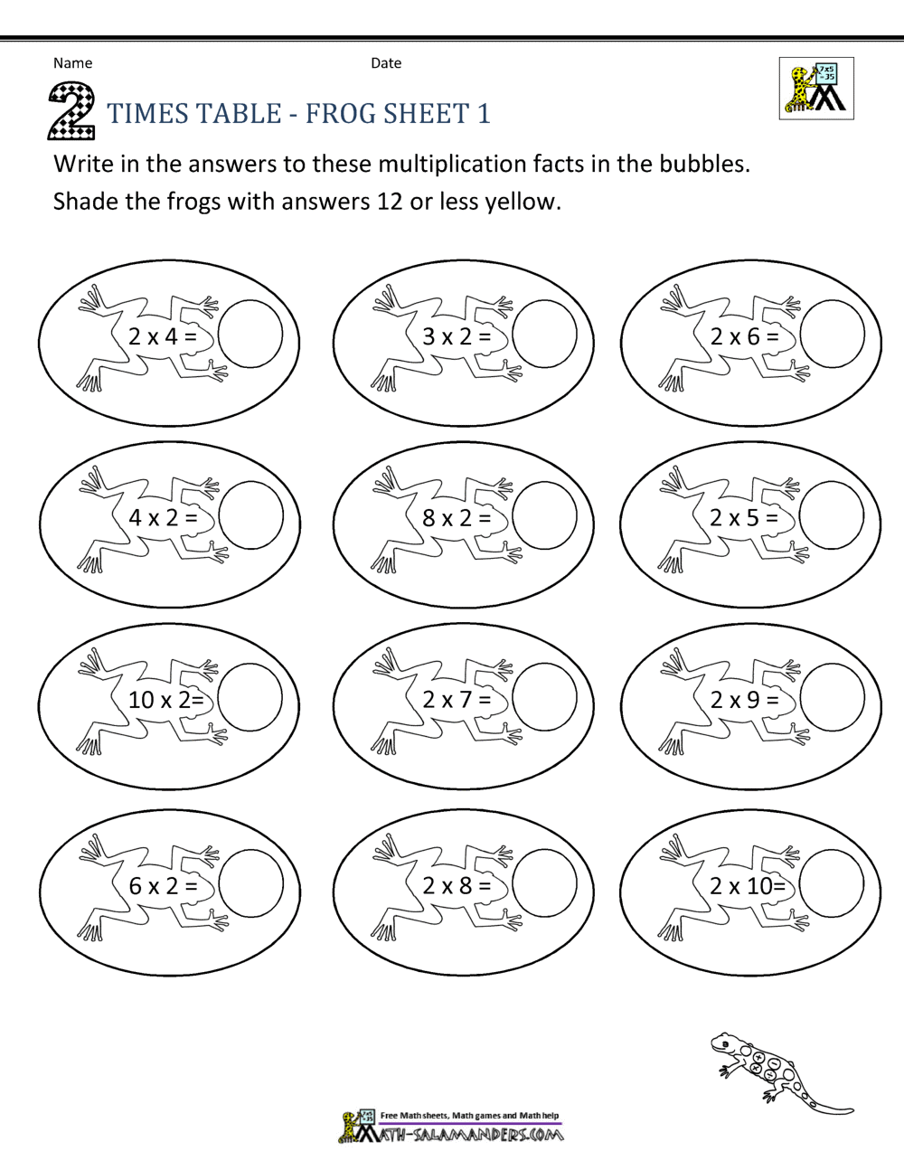 year 2 times tables worksheet