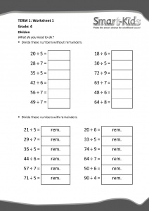 Grade 4 Maths Worksheet: Division | Smartkids