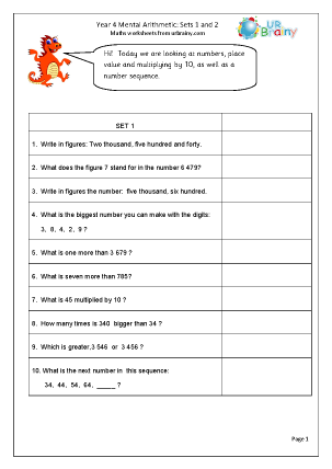 Year 4 Mental Arithmetic Maths Worksheets for Year 4 (age 8-9 ...