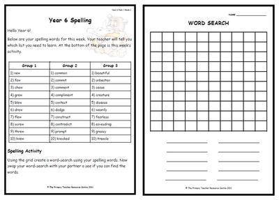 year 6 spelling worksheet