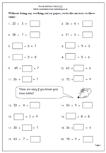 Knowing Division Facts: Year 5 maths Worksheet - Maths Blog