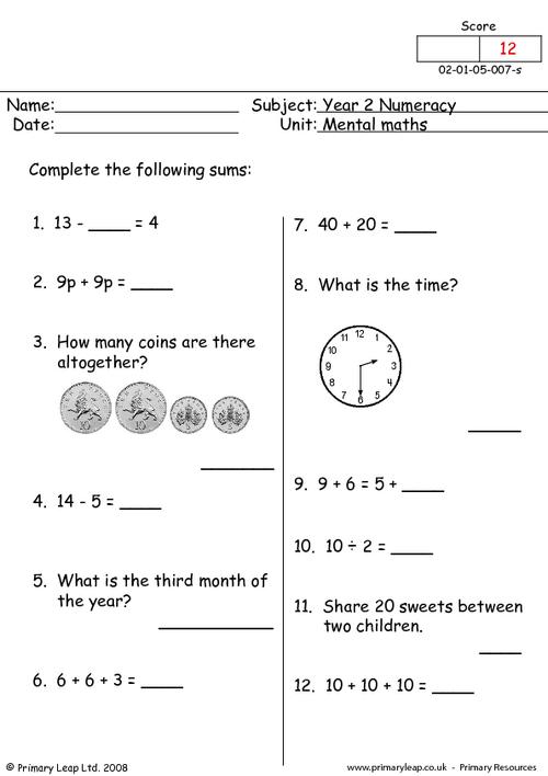 Numeracy: Mental maths 7 | Worksheet | PrimaryLeap.co.uk