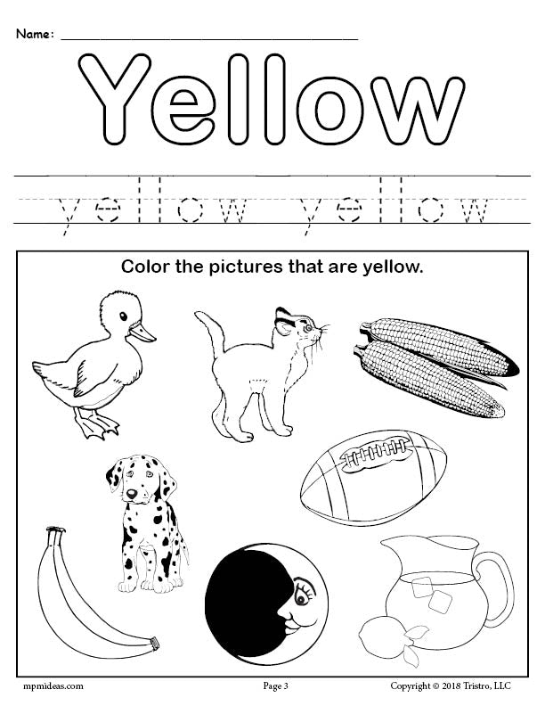yellow worksheet for preschool