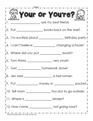 Your or Youre Worksheets