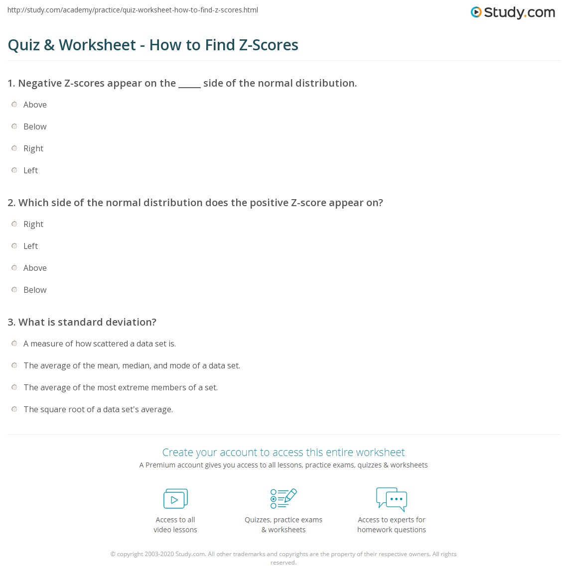 Quiz &  Worksheet - How to Find Z-Scores | Study.com