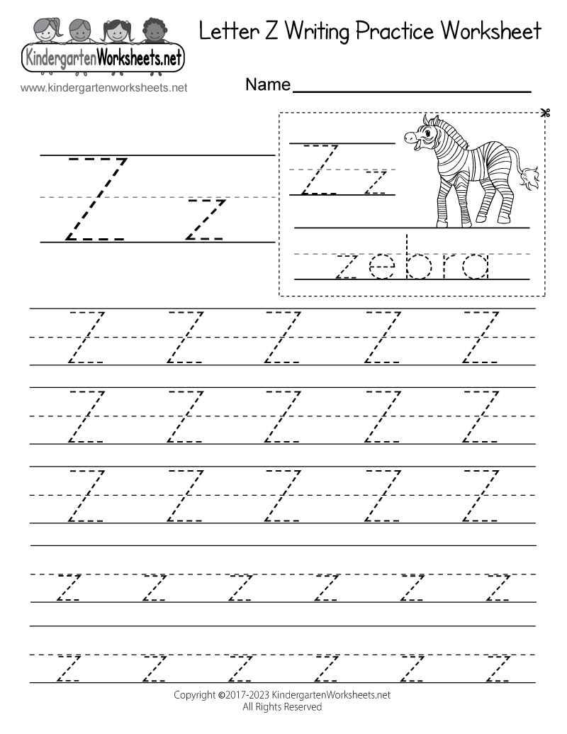 z worksheet for kindergarten