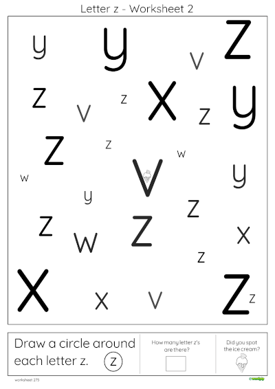z worksheet for kindergarten