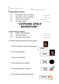 Zathura Movie Worksheet and Answer Key