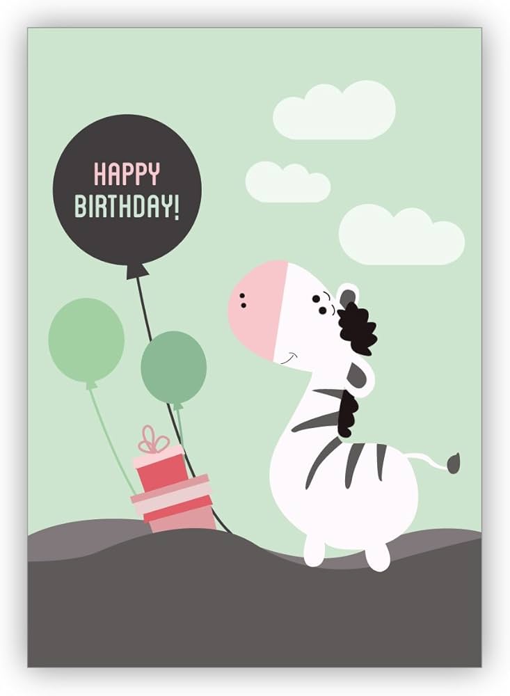 Greeting Card Set (16 Pieces) Crazy Sweet Birthday Card with Zebra and  Balloons Not Only for Children: Happy Birthday • Elegant Birthday Card with  ...