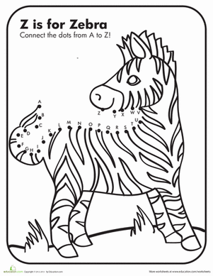 Dot to Dot A to Z Zebra | Worksheet 