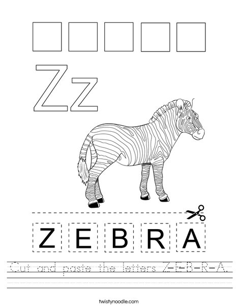 Cut and paste the letters Z-E-B-R-A Worksheet - Twisty Noodle