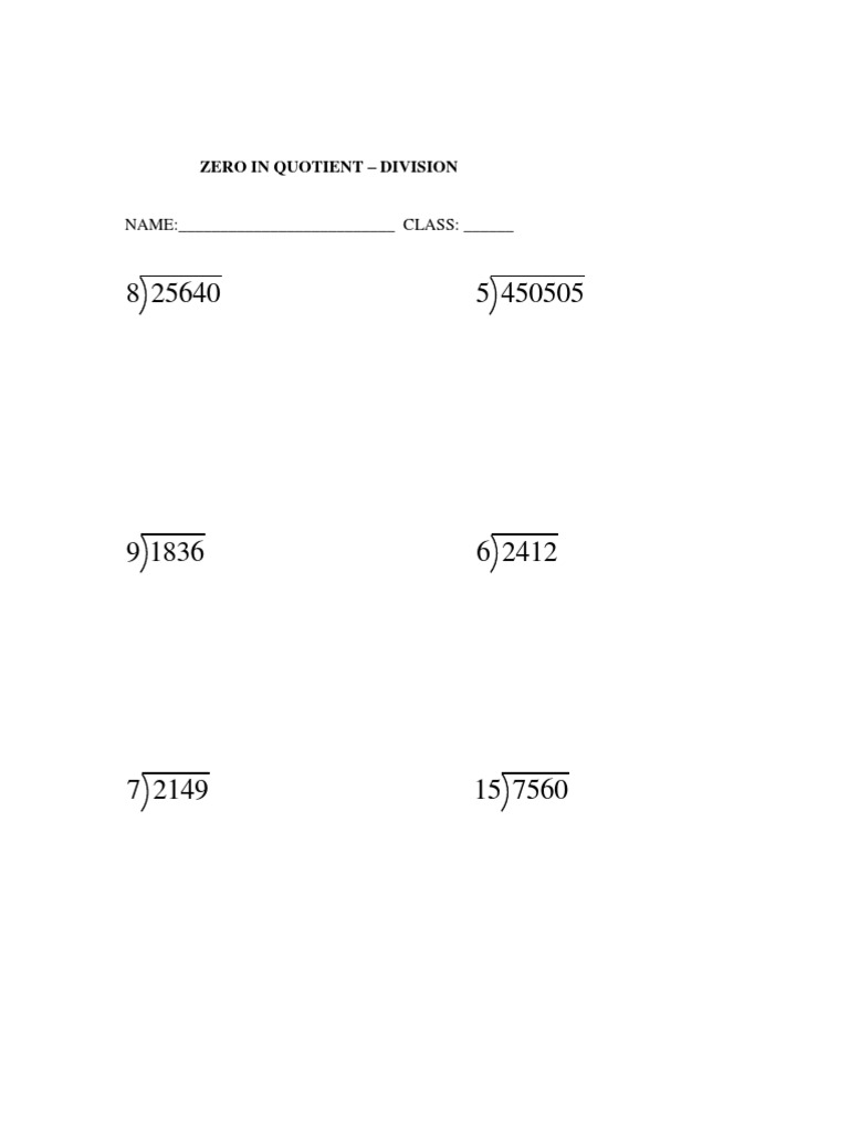 zeros in the quotient worksheet