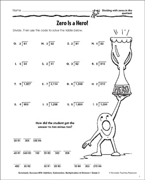 Zero Is a Hero! (Dividing With Zeros in the Quotient) | Printable ...