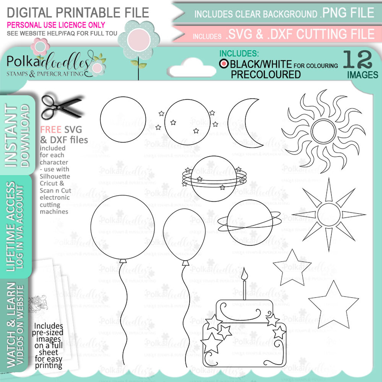 Zodiac Horoscope Star Sign Planets Birthday digital stamps - printable  clipart for cardmaking, craft, scrapbooking &  stickers