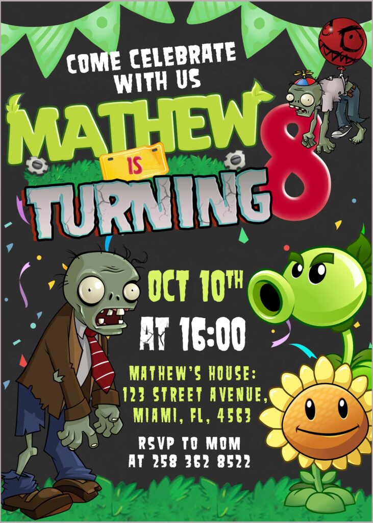 Plants vs Zombies Birthday Invitation | Fantastic Invite