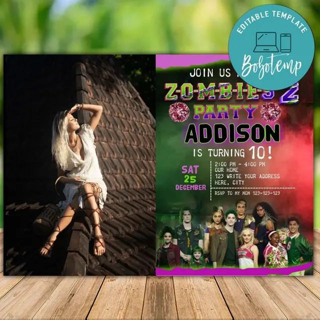 Printable Disney Zombies 2 Birthday Invitation With Photo | Bobotemp