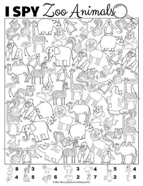I Spy Game Printable: Zoo Animals | Mrs. Merry